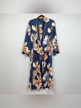 Cyberjammies Women's One Size Navy Cosmo Floral Print Dressing Gown Robe Tie Wai